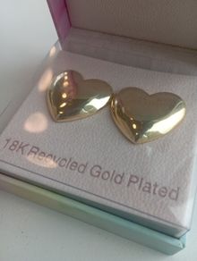 18K Recycled Gold-Plated Women's Forever Cupid Heart Shaped Stud Earrings by Celeste Starre