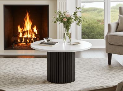 The Luna Modern White Coffee Table with Metal Base