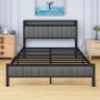 Double Bed Frame with Wooden Storage Headboard Shelf Image 6