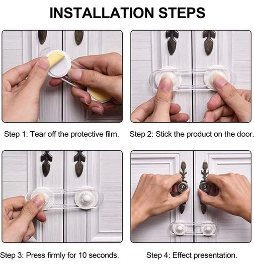 8 Pcs Transparent Child Safety Cupboard Door Lock, Adjustable Baby Safety Strap Locks with Premium Adhesive No Drilling, Proofing Cabinet Locks for Cabinets, Drawer, Closet, Fridge (8 Pieces)