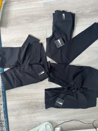 NEW Exclamazion Black High Waisted Gym Leggings Bundle 3 Pairs S M L