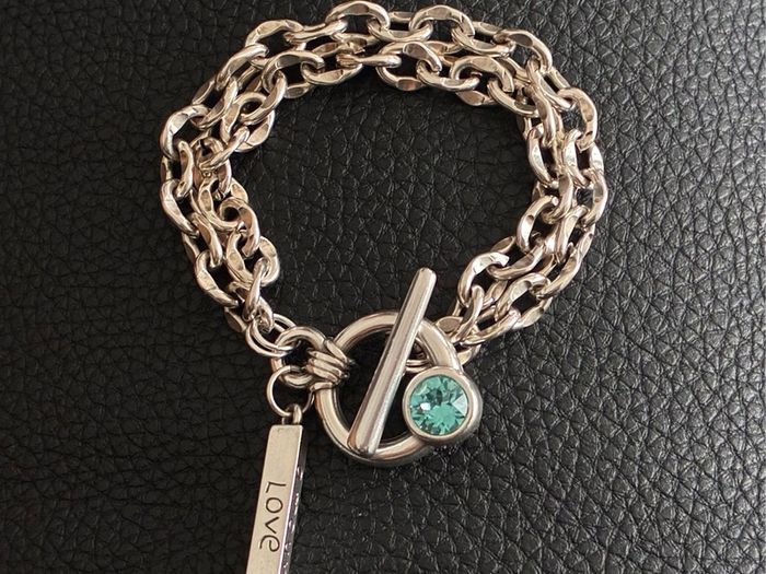 Antique Silver Plated Crystal Toggle Bracelet