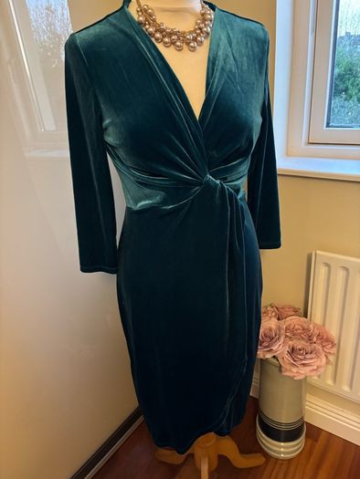 Rowen Avenue Teal Velvet like Wrap style Dress - Size S