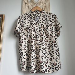 Leopard Print Viscose Blouse Size Large
