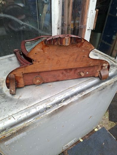 1850s to 1890s Antique Victorian Mahogany Shield-Shaped Dressing Table Mirror featuring Carved Scroll Supports and a Lift-up Trinket Compartment, Postage Available