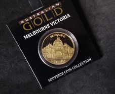 Australian Gold " Melbourne Victoria " Souvenir Medallion - 24K Rolled Gold Plated