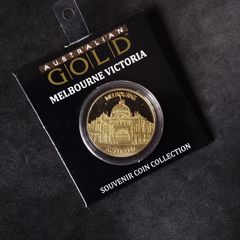 Australian Gold " Melbourne Victoria " Souvenir Medallion - 24K Rolled Gold Plated