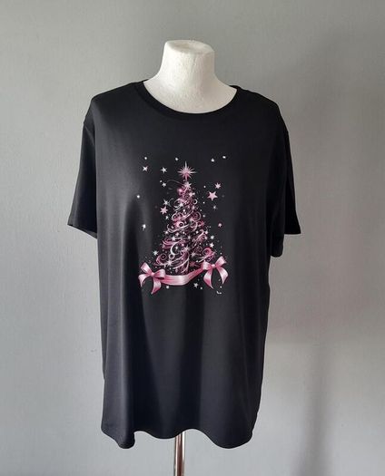 Black Xmas t-shirt with pink tree, Size XXL / UK18, Brand new