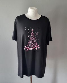 Black Xmas t-shirt with pink tree, Size XXL / UK18, Brand new