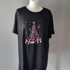 Black Xmas t-shirt with pink tree, Size XXL / UK18, Brand new