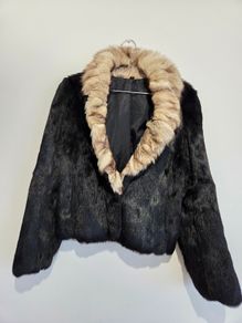 Vintage Real Fur Jacket Size M Elegant Black Glossy Finish, Luxury Evening Wear