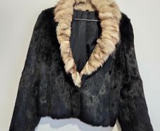 Vintage Real Fur Jacket Size M Elegant Black Glossy Finish, Luxury Evening Wear