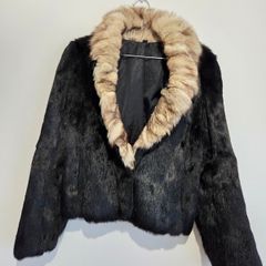 Vintage Real Fur Jacket Size M Elegant Black Glossy Finish, Luxury Evening Wear