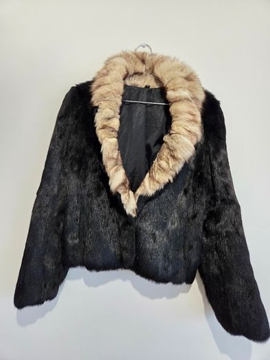 Vintage Real Fur Jacket Size M Elegant Black Glossy Finish, Luxury Evening Wear