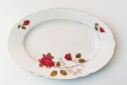 Vintage Cmielow porcelain oval serving/meat plate with pink roses pattern made in Poland