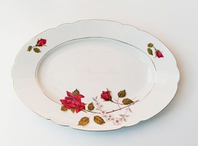 Vintage Cmielow porcelain oval serving/meat plate with pink roses pattern made in Poland