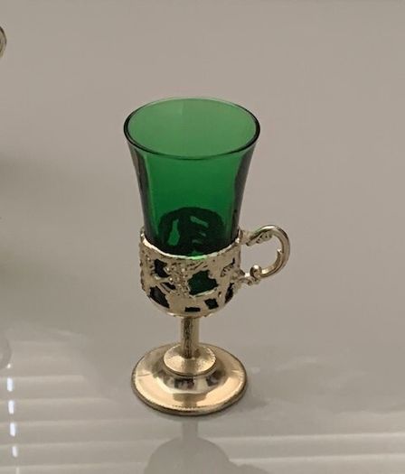 Mid Century green glass liqueur or shot glasses