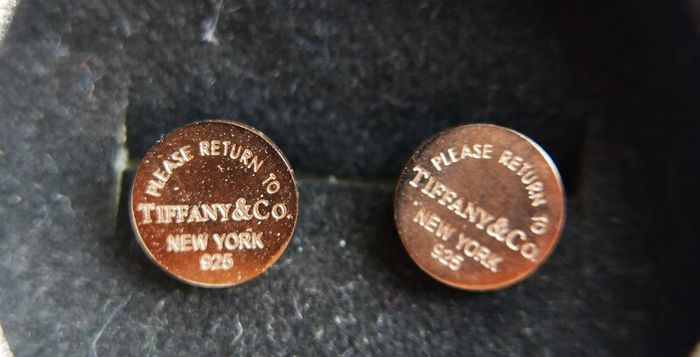 Tiffany & Co. 925 Sterling Silver Gold Plated Return to Tiffany Mini Round Tag Stud Earrings