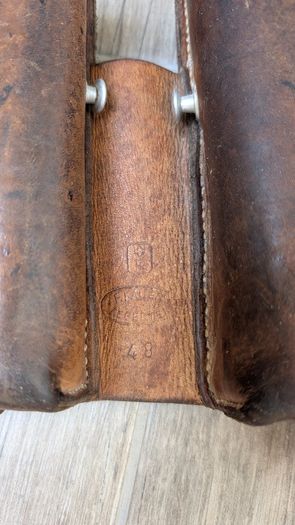 WWII-Era Leather Ammo Pouch Rig  Marked F. Kuef Aesch 48 - Original Military Surplus