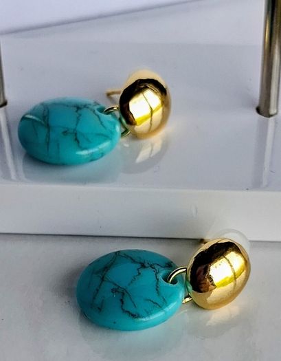 Gold & Turquoise Coin Candy Drop Earrings