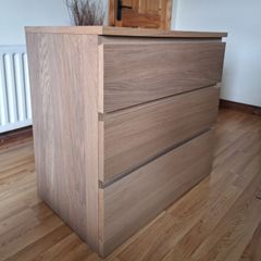 IKEA MALM 3-Drawer Chest of Drawers (Oak Veneer) + 4 Drawer Organisers