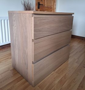 IKEA MALM 3-Drawer Chest of Drawers (Oak Veneer) + 4 Drawer Organisers