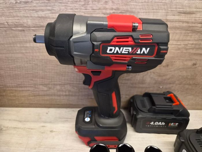 ONEVAN 1/2 inch Cordless Impact Wrench 1700Nm Brushless Electric with 2 Batteries & Fast Charger Red Black