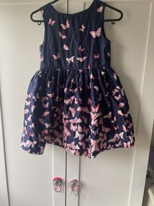 Navy & pink butterfly tulle dress age 6-7