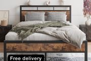 Double Bed Frame with Wooden Storage Shelf Headboard