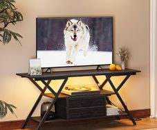 55" TV Stand for TV up to 65 Inch TV Console with Power Outlet and LED Light TV Cabinet 2 Storage Fabric Drawers Entertainment Center for Bedroom Living Room (Black)