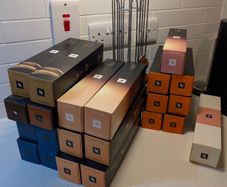 Nespresso Vertuo Coffee Machine Bundle + Lavazza Frother, Chrome Pod Stand & 22 Pod Boxes