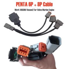 NEW For Volvo Penta Vodia Industrial Marine engine Vocom Diagnostic Cable Connection 6+8 Vodia5 6 Pin 8 Pin OBDII Cable Adapters