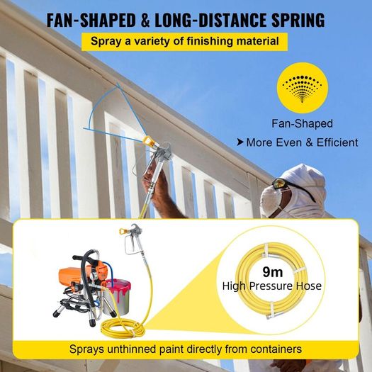Airless Paint Sprayer with High Pressure Hose, 2200W Wall Paint Gun, 3000PSI 2L/min Brushless Motor Included, for Interior and Exterior Painting, Fence Accessories