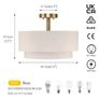 Lighting 40cm Linen Semi Flush Ceiling Light for Living Room, Brass  3-Light Dual Drum Chandelier, Fabric Linen Shade, E27, Modern Ceiling Lights for Bedroom Kitchen Entryway Hallway Dining Room Image 2