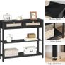 Rattan-Like Black Console Table, 3-Tier Hallway Table with 2 Flip-Down Drawers and Storage Shelves, 80 cm, Open and Hidden Storage Space, Woven Decoration, Black Image 5