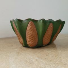 Antique glazed stoneware embossed pinecone dish