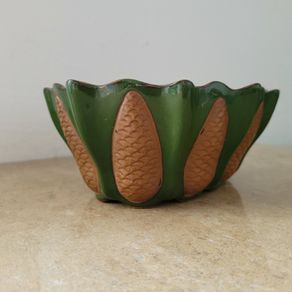 Antique glazed stoneware embossed pinecone dish