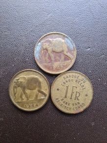 A Lot of 3 coins from Belgian Congo (1944-1949)