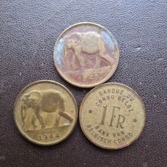 A Lot of 3 coins from Belgian Congo (1944-1949)