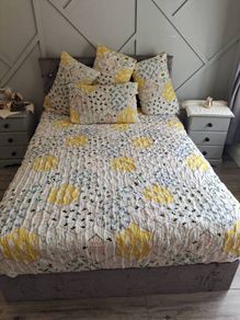 Double box bed and headboard silver/grey suede