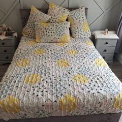 Double box bed and headboard silver/grey suede