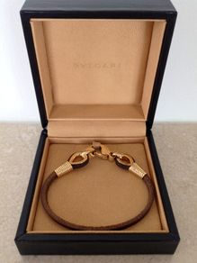 BVLGARI leather bracelet with 18ct gold clasps