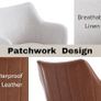 Modern Bar Stools Set of 2 Counter Stools PU Leather + Linen Fabric Spliced High Bar Stools for Breakfast with Metal Legs Image 4