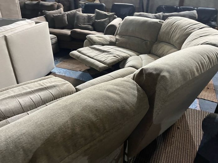 Beige corner manual recliner sofa
