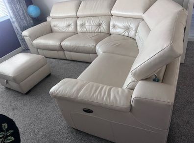 Cream Leather Corner Couch
