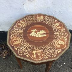 Ornate inlaid Chariot design side table with hidden compartment.