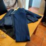 Navy pinstripe suit. Image 7