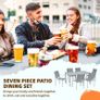 7 Piece Garden Dining Set - Outdoor Table and 6 Stackable Chairs with Steel Frame, Tempered Glass Top Table, and Mesh Seats, Grey Image 4
