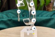 Sterling Silver Evil Eye Glass Charm Bracelet