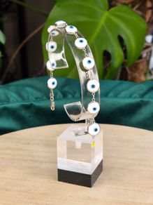 Sterling Silver Evil Eye Glass Charm Bracelet